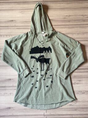 NWT Marushka Women's Hand Printed Notch Neck Moose Hoodie